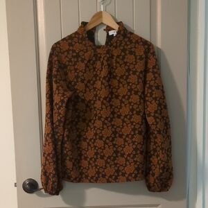 THML Black and Brown Long Sleeve Boxy Blouse